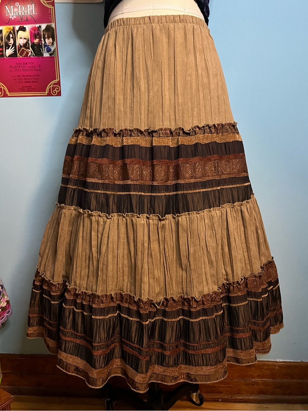 Autumn 90s Vintage Whimsigoth Bohemian Tiered Maxi Skirt Sm